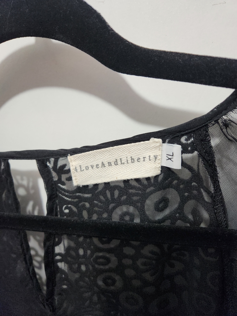 Love And Liberty Black Sheer Velvet Burnout Top - Picture 2 of 4